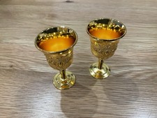 2 x Stylish Steel (Gold Colour) Sherry Glasses Pair Goblets