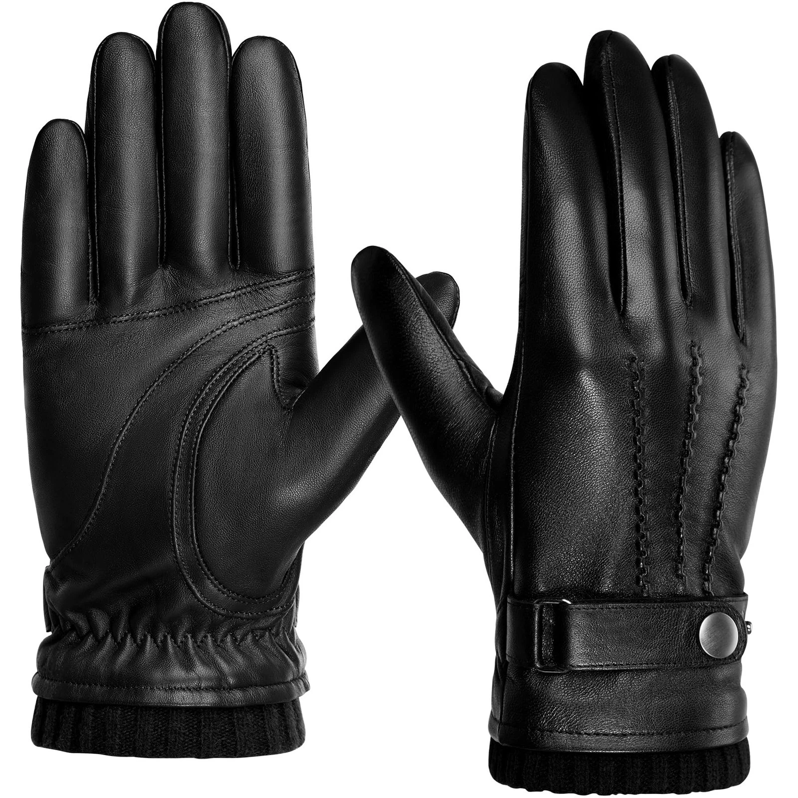 Sheepskin Leather Winter Warm Touchscreen Gloves with Cashmere Lining, Drivin...