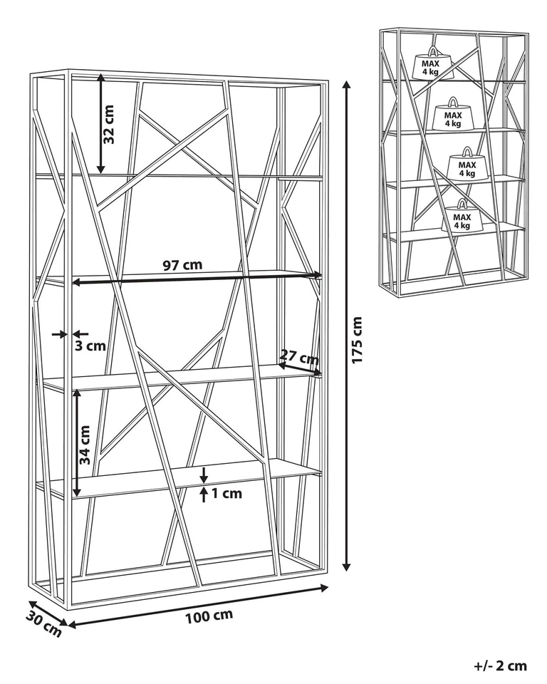 Libreria Acciaio Inox Argento e 4 Ripiani Vetro Temperato 175 x 100 cm Hoxie - Immagine 3 di 4