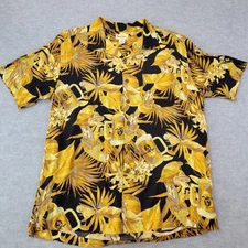 Panama Jack Hawaiian Shirt Black Gold Tropical Print S/S Button Men's Size L