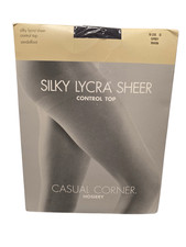 Casual Corner Silky Lycra Sheer Control Top Pantyhose Grey Size D Sandalfoot