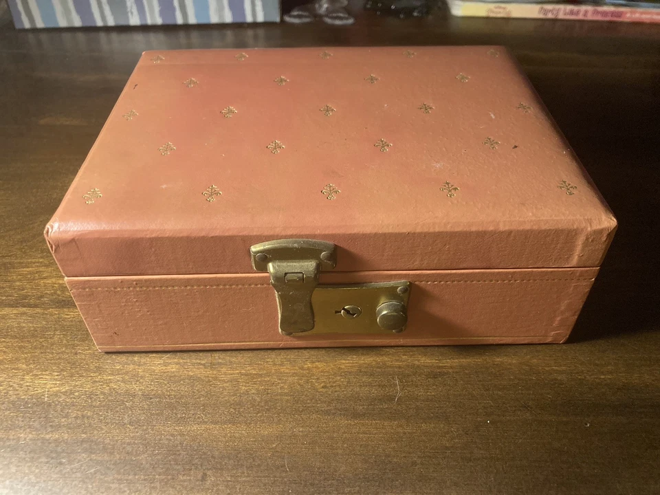 Joyero vintage de 2 niveles de cuero sintético ROSA terciopelo forrado satinado Foto 4 de 4