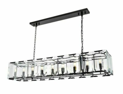 LARGE CHANDELIER BLACK FRAME AND GLASS KITCHEN ISLAND DINING ROOM 18 LIGHT 60''