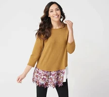 LOGO by Lori Goldstein French Terry Top w/ Poplin Ruffle Hem - Olive (XXS)  --