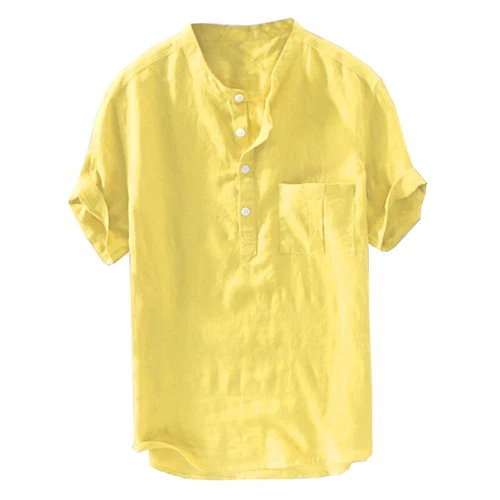 Sommer Herren Leinen Baumwolle Kurzarm Knopfleiste Hemden Brusttasche Bluse Tops - Bild 3 von 14