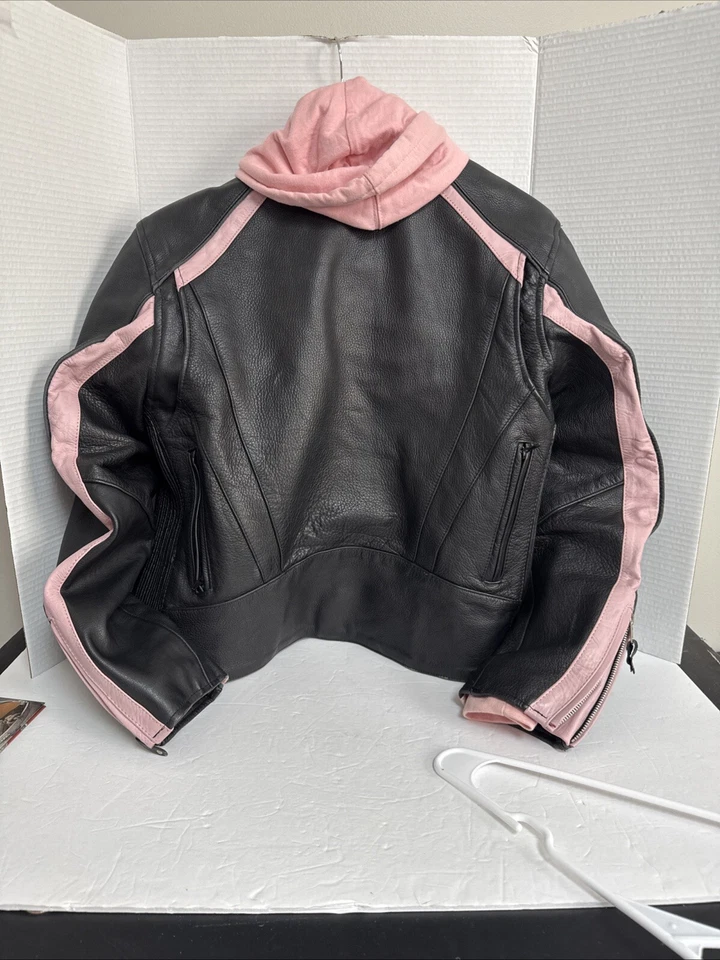 Chaqueta y forro de motocicleta de cuero para mujer Milwaukee negra y rosa talla L MEDIANA Foto 4 de 4