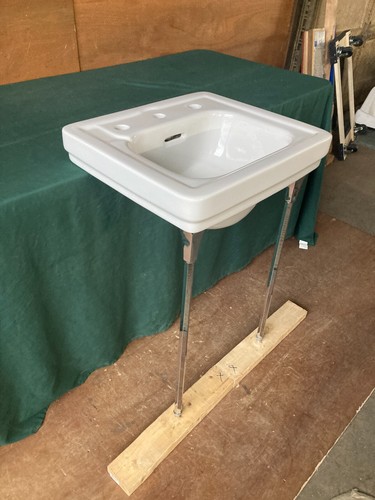 Vintage 20x18 Mid Century White Console Sink Chrome legs Old Standard 423-24E - Picture 3 of 24