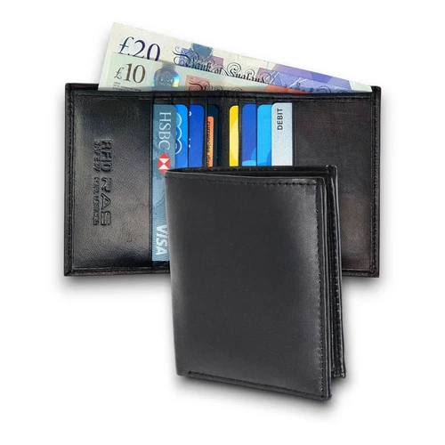Gents Black RFID Blocking Ultra Slim Genuine Leather Wallet Cards Notes HolderOpens in a new window or tab