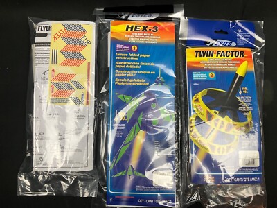 3 Very Unusual Estes Flying Model Rocket Kits: Flip-Flyer, Hex 3, Twin Factor