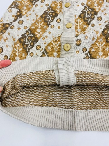 Vintage 1950s striped wool crop sweater, tan brown beige floral cardigan S - Picture 9 of 9
