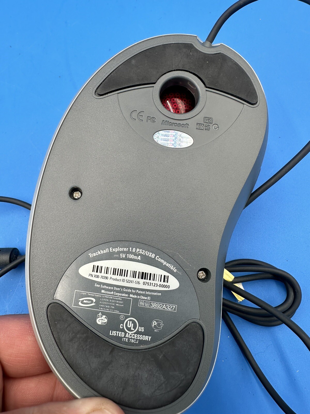 Microsoft Trackball Explorer 1.0 (X0870390) USB Optical Mouse TESTED