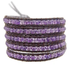 Hot Colorful Hand Made Mixed Crystal and Gemstones Beads Wrap Leather Bracelet