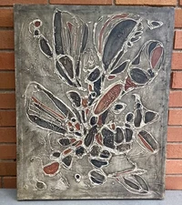 Textured Vintage 60s Abstract Oil Painting Mid Century Modern Wall Art Signed