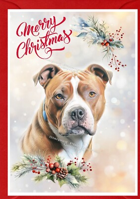 Staffordshire Bullterrier Weihnachtskarte A6 (4''x 6'') (innen leer) - Sternenabdruck