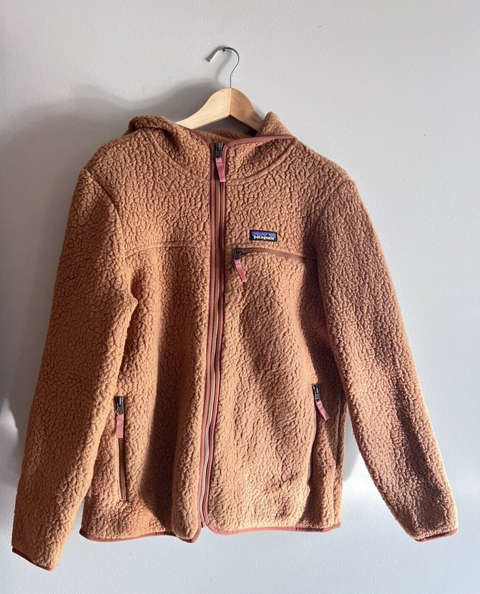 PATAGONIA Long Sleeve Womens Retro Pile Fleece Hoody Full Zip Nest Brown  Large L