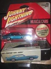 Johnny Lightning 1971 71 Pontiac GTO Judge Muscle Car Blue +Tin Diecast 1/64 #27