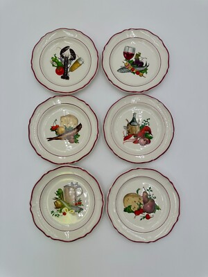 Vintage French Faience Food Fish Themed Appetizer Luncheon Dessert Plate Set
