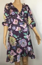 Ella Moon Womens Wrap Dress Purple Floral Ruffle Hem Knee Length V Neck S New