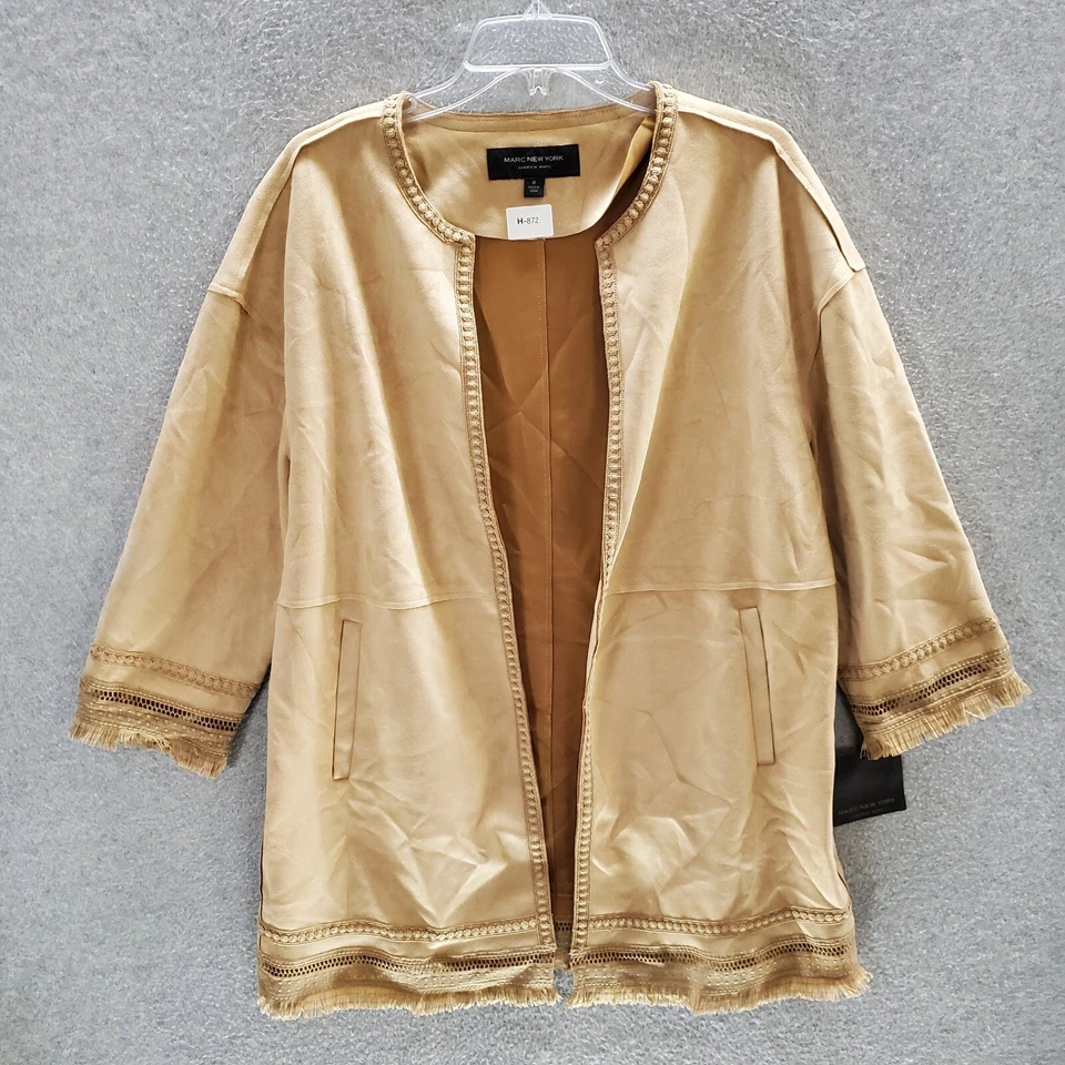 Jaqueta Marc New York Feminina Bege Médio Cardigã Camurça Falsa Crochê Nova Com Etiqueta