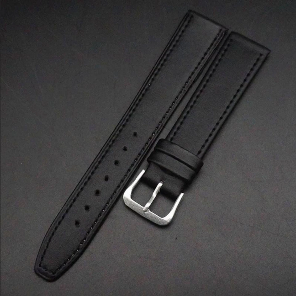 Bracelet Montre Cuir Haut de Gamme Noir et Marron - Tailles 16 18 20 22 24  mm - Photo 2/4