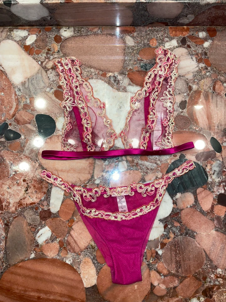 Conjunto de bragas sujetador de seda encaje rosa cachemir La Perla para mujer 34B / XS NUEVO CON ETIQUETAS Foto 2 de 4