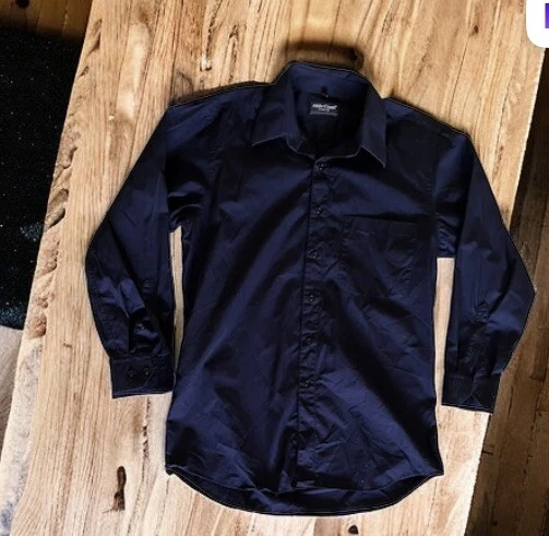 Aldo Conti Italia Long SLEEVES Black dress SHIRT 100 Cotton Size 16 1 2 x 3