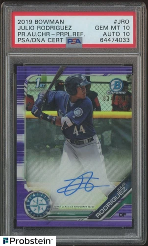 2019 Bowman Chrome Purple Refractor Julio Rodriguez /250 PSA 10 PSA/DNA 10 AUTO