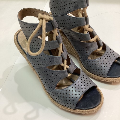 Johnson murphy Mandy Leather Wedge Espadrille Sandals Blue Lace Up Women 7.5M - Picture 3 of 13