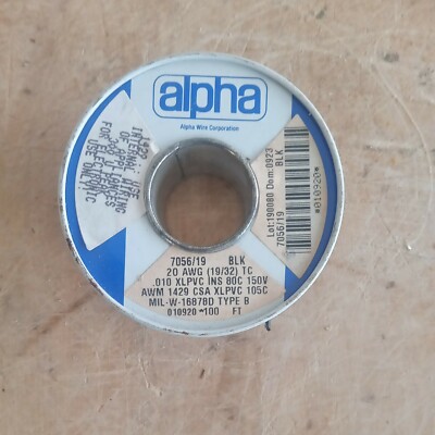 100ft Alpha 7056/19 20AWG Irradiated PVC Black Stranded 19/32 BETTER THAN TEFLON