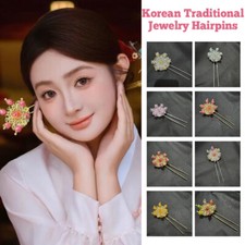 Korean Traditional Hairpin Colorful Imitation Jade Stage Performance Headwear.