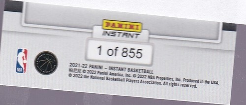 2021 Panini Instant 1 / 855 NBA RISING STARS #15 Precious Achiuwa - RAPTORS - Picture 2 of 2