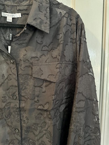NWT Chico’s Black Burnout Floral Top Blouse Chico's Sz 4 XXL/20 Plus size - Imagen 7 de 13