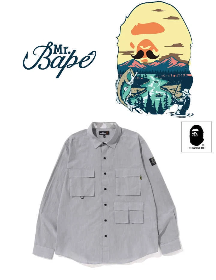 Mr. Bathing Ape By A Bathing Ape Men's Relaxed Fit Button-Up Shirt Multi Pocket