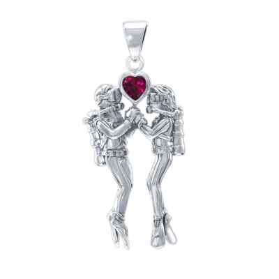 Scuba Dive Lovers 925 Sterling Silver Pendant Ocean Sea Jewelry Created Ruby