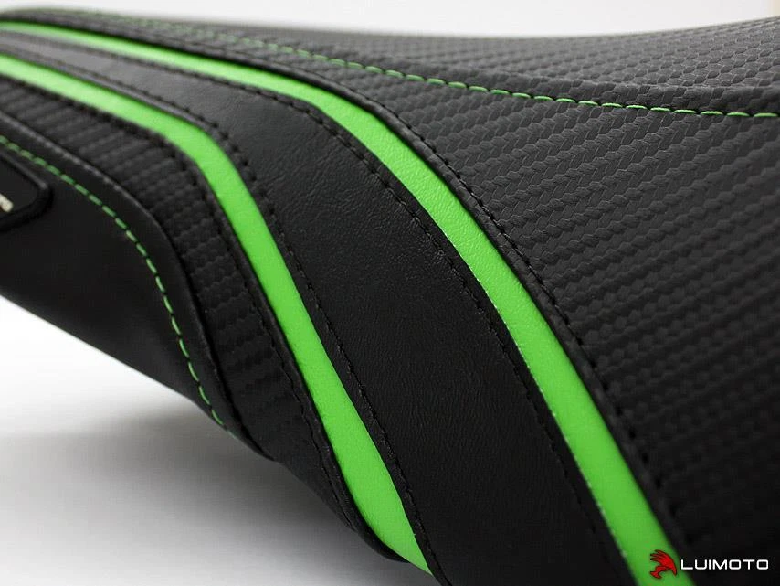 Fundas de asiento delanteras traseras Kawasaki Ninja 650R 2012-2015 2016 negras verdes Luimoto Foto 3 de 4
