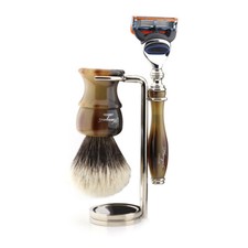 Classic Wet Shaving Set Pure Synthetic Brush  5 Edge Razor Men's Grooming Kit