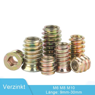 M6 M8 M10 Holz Möbel Gewindeeinsatz Muttern Hex Einschraubmuttern Galvanized