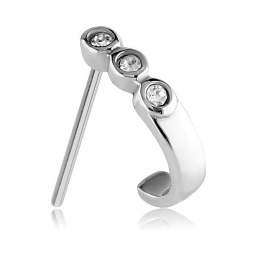 Surgical Steel Nose Stud Ring Screw L Bend Triple CZ Nose Hugger 20 Gauge 20G - Picture 7 of 13