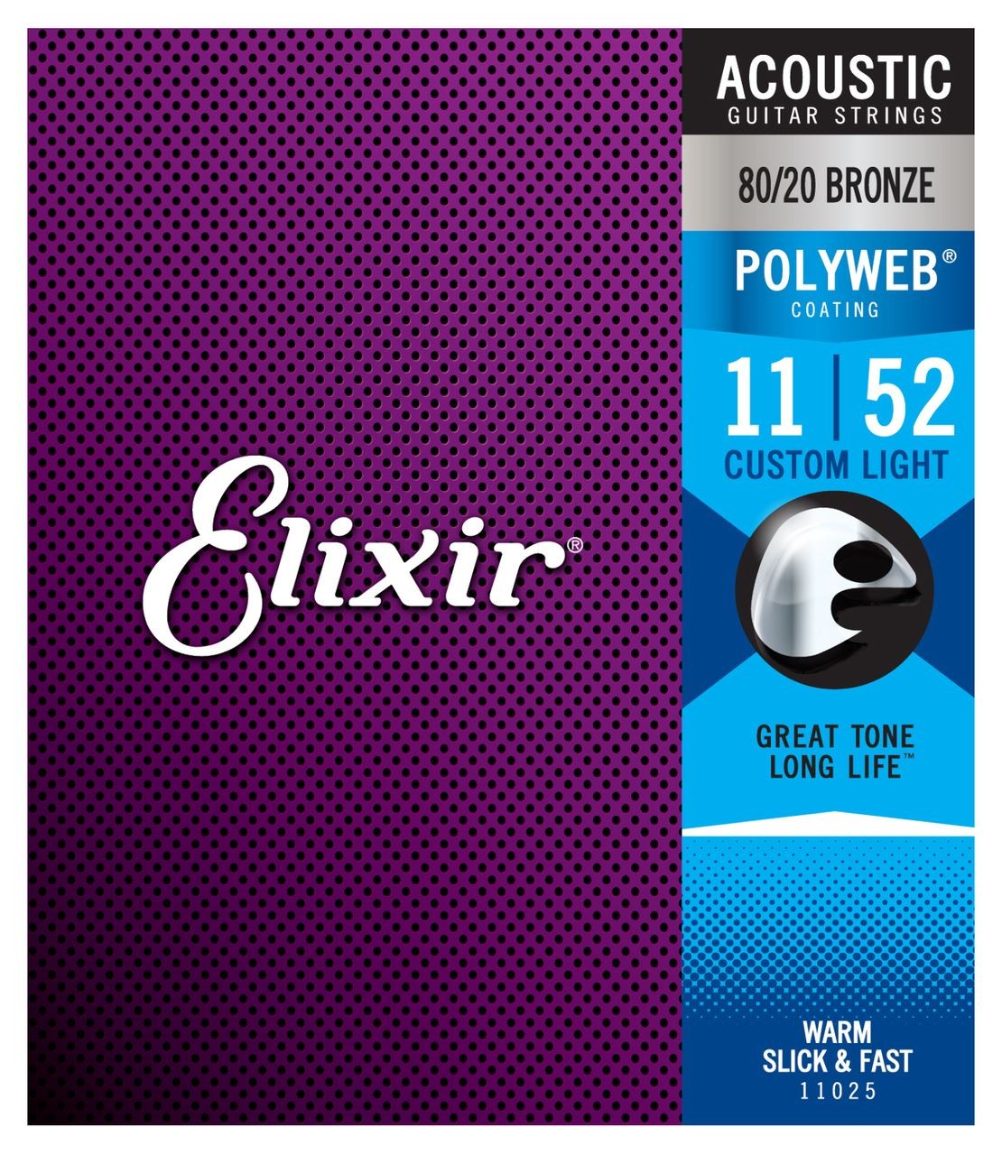 Струны Elixir Custom Light Acoustic 80/20 из бронзы с сеткой POLYWEB