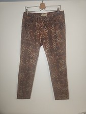 Free People Tropical Tribal Printed Ankle Crop Jeans Women 29 Festival Brown