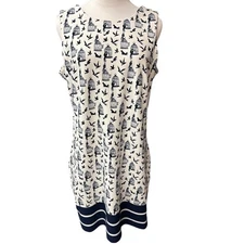 Julian Taylor Sleeveless Birdcage Songbird Print Stripe Border Sheath Dress 12