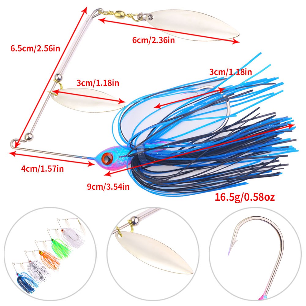 5PCS/Set Spinnerbait Fishing Lure Buzzbait 16.5g Blade Skirted Bait Spoon Tackle - Image 2