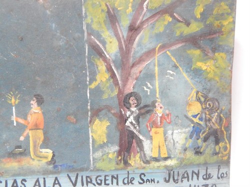 ANTQ MUS GRADE TIN MEXICAN RELIGIOUS EX VOTO RETABLO CATHOLIC FOLK ART -CASWELL