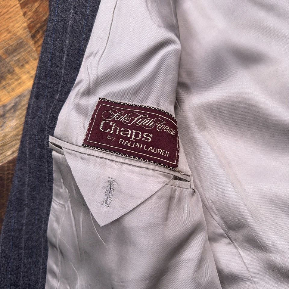 Vintage Chaps Ralph Lauren Double Breasted Blazer 39R Gray Pinstripe Saks Fifth  - Image 4 of 4