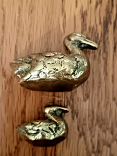 Vintage Solid Brass Duck Figurines Set Of 2 Waterfowl Miniature Collectable