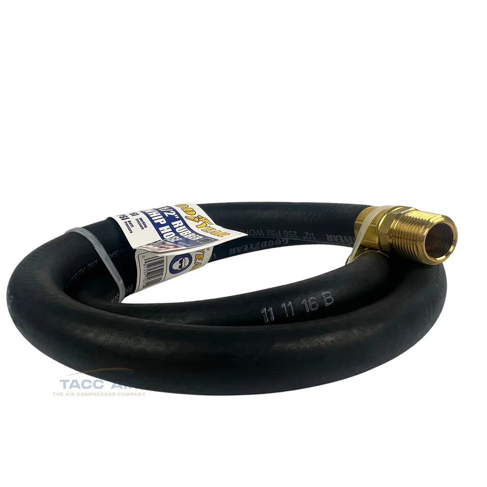 Manguera de aire de goma Goodyear 3' x 1/2" látigo 250 PSI hecha en EE. UU. 1/2" NPT manguera de plomo Foto 2 de 3