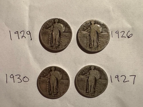 4 Collectible Standing Liberty Quarters 90% SILVER 1926, 1927, 1929, 1930 Circ