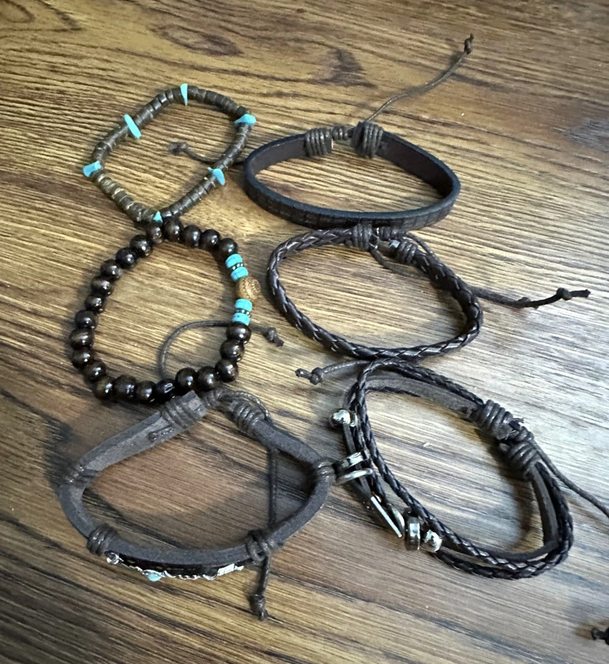 6PCS Retro Punk Braided Western Cowboy Style Bracelets Adjustable Unisex Gift - Image 4 of 4