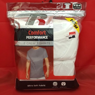 Russell Men's Comfort Performance 2-Pack White Crew T-Shirts Size M Moisture Wic