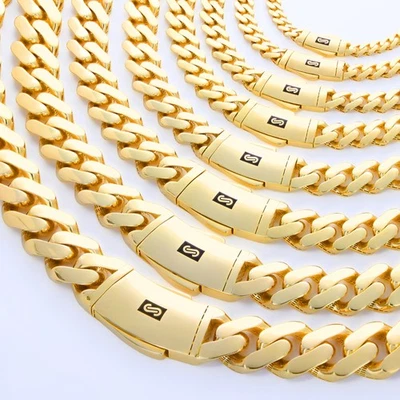 14k Yellow Gold Miami Cuban Royal Monaco Chain 5mm-17mm Necklace Bracelet 7"-30" - Image 1 of 4